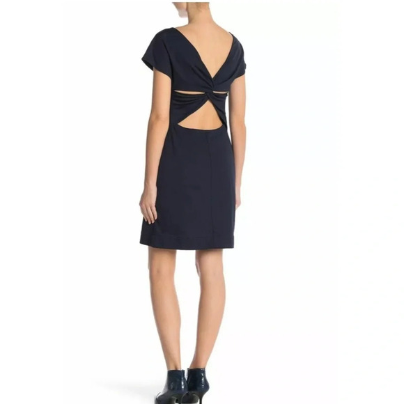 Theory Andrizza Twisted Back Stretch Seersucker Dress - Size 6 - Picture 2 of 13